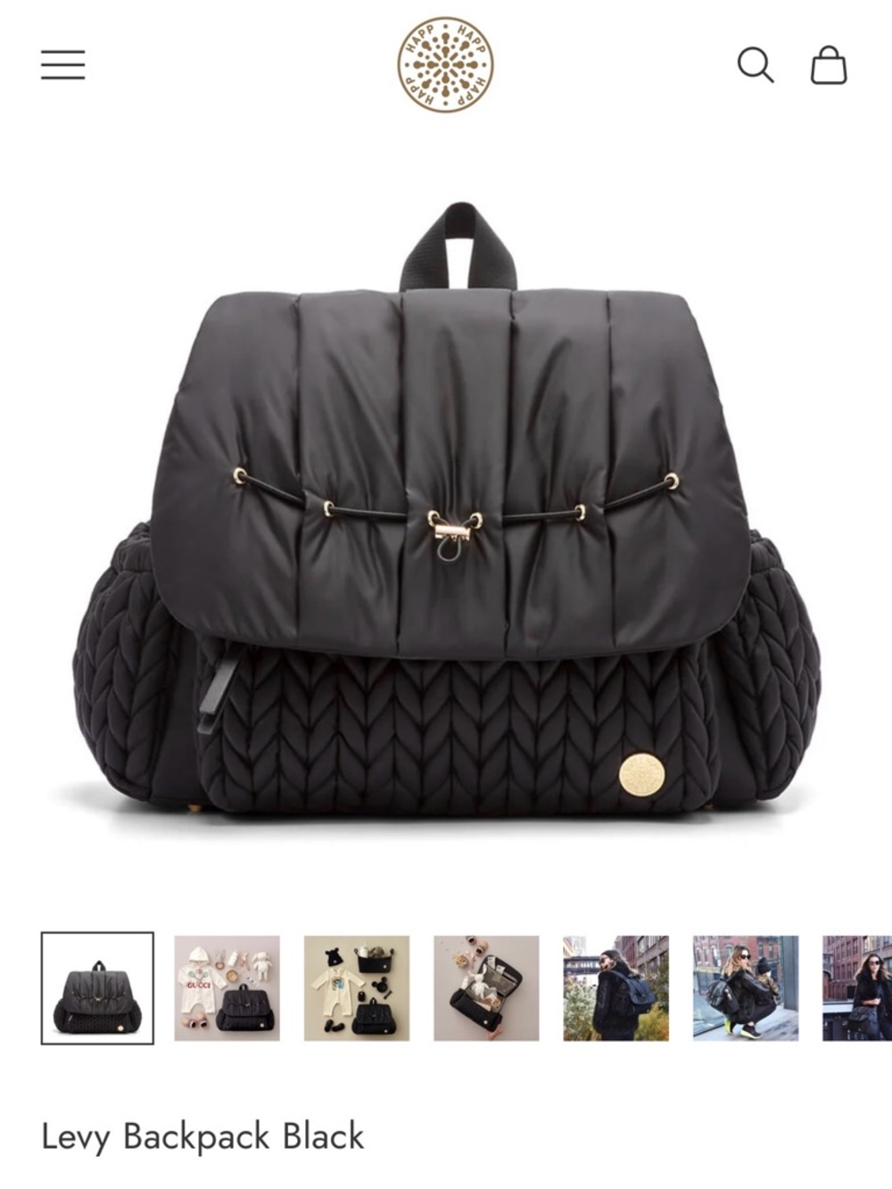 Quilted Black Baby Backpack Bag with Gold Accents